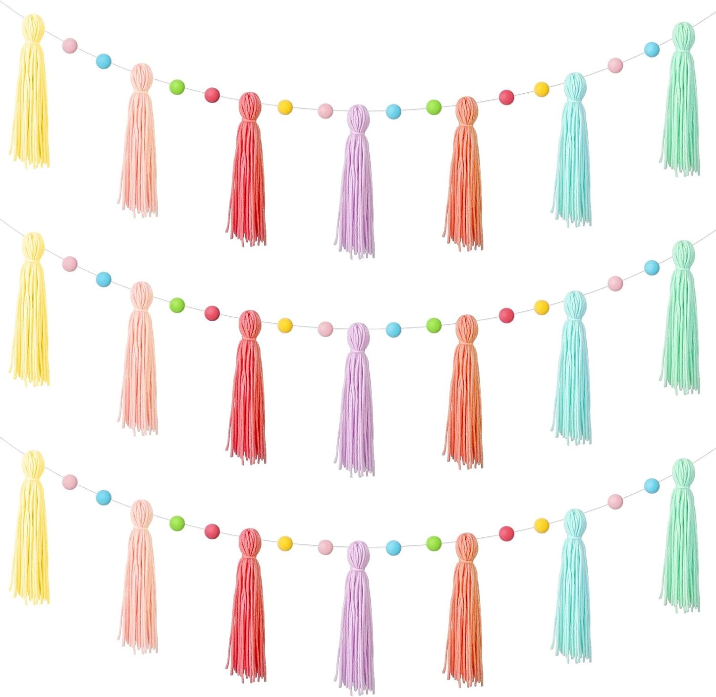 3 Pcs Colorful Rainbow Boho Tassel Garland - 50 Inch Wall Decor