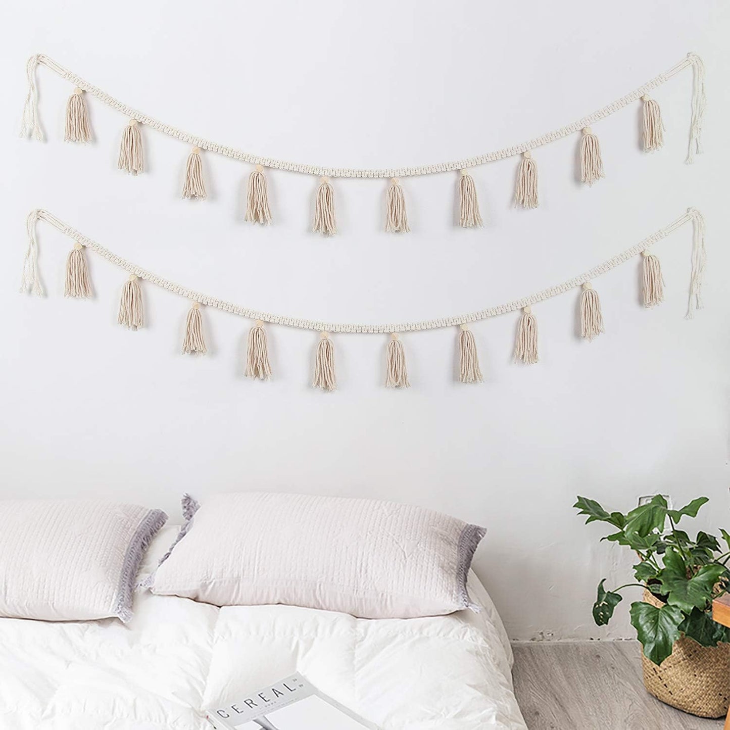 2 Pack Tassel Garland with Wood Beads - Boho Decor