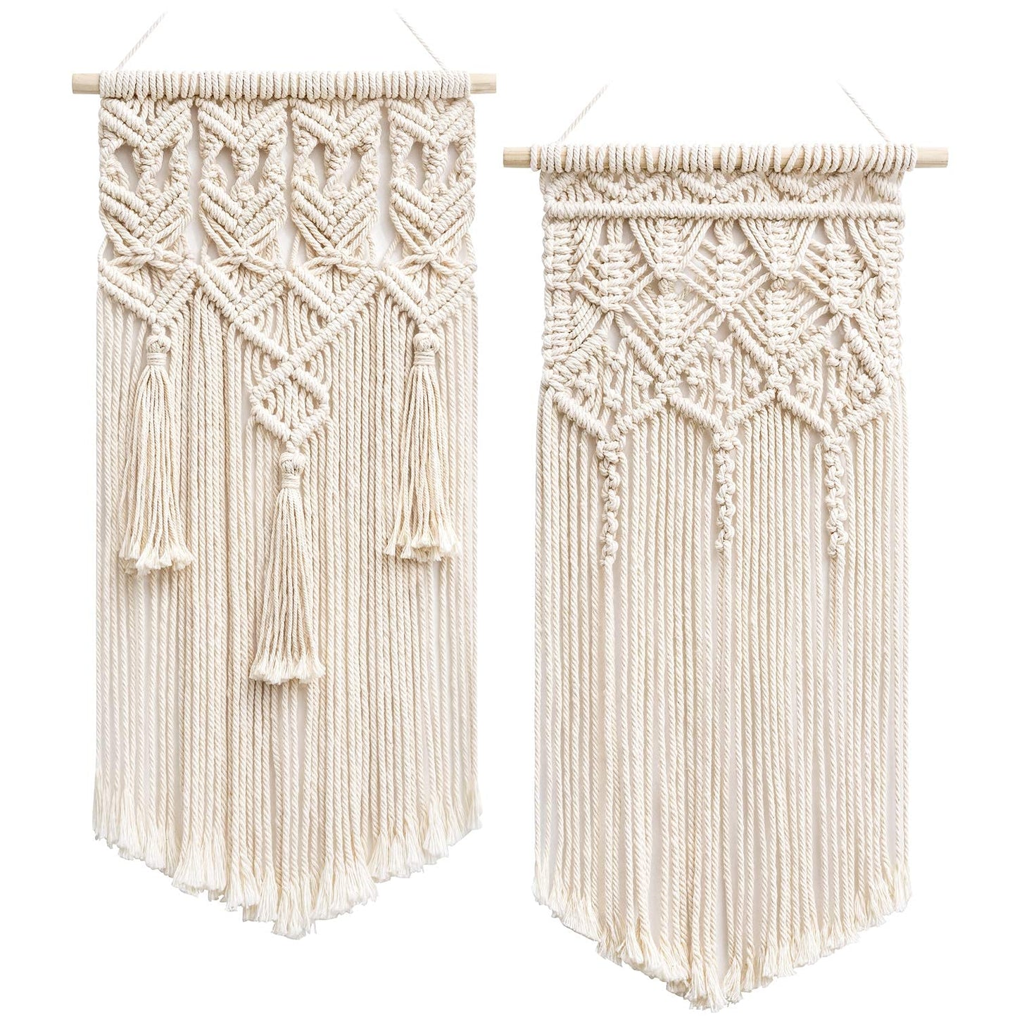 2 Pcs Boho Chic Macrame Wall Hanging: Geometric Art Decor