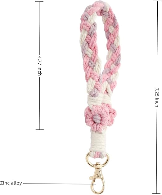 Cute Green Macrame Keychain - Boho Flower Wristlet for Women