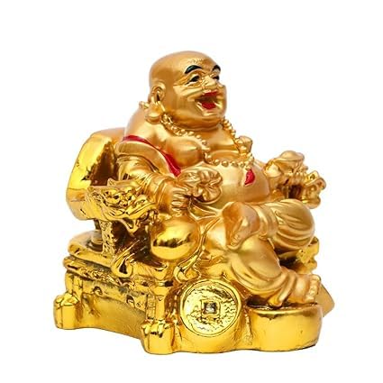 Laughing Buddha Statue with Ingot - Feng Shui Decor for Luck & Prosperity