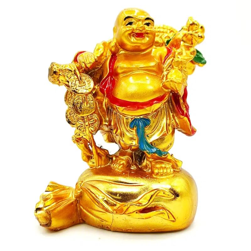 Laughing Buddha Statue 4.5 inch - On Money Bag - Good Luck & Health Decor