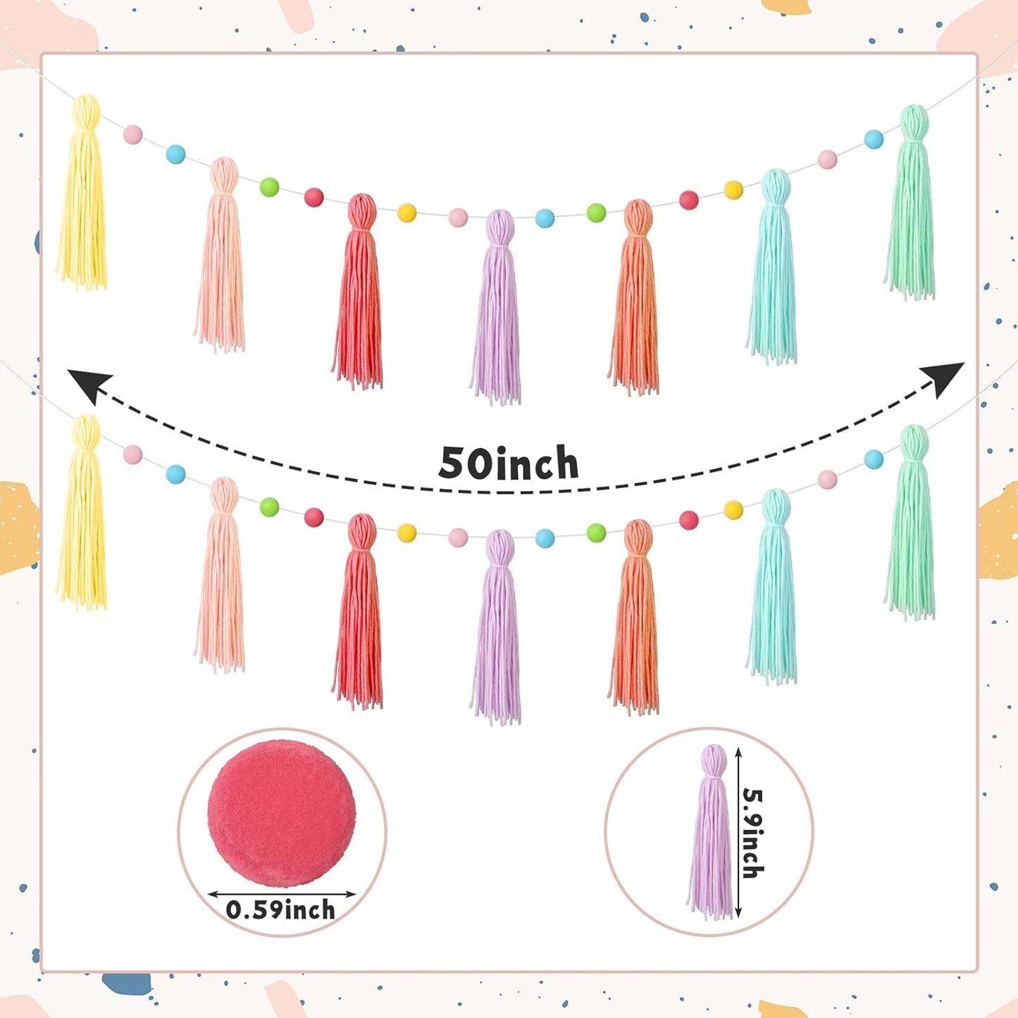 3 Pcs Colorful Rainbow Boho Tassel Garland - 50 Inch Wall Decor