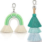 Boho Rainbow Keychains Pom Pom Tassel Macrame Set For Women