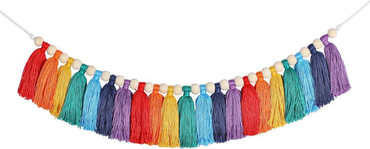 Boho Wood Bead Tassel Garland For Home Decor