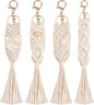 Mini Macrame Boho Keychains with Tassels - Set of 4, Beige