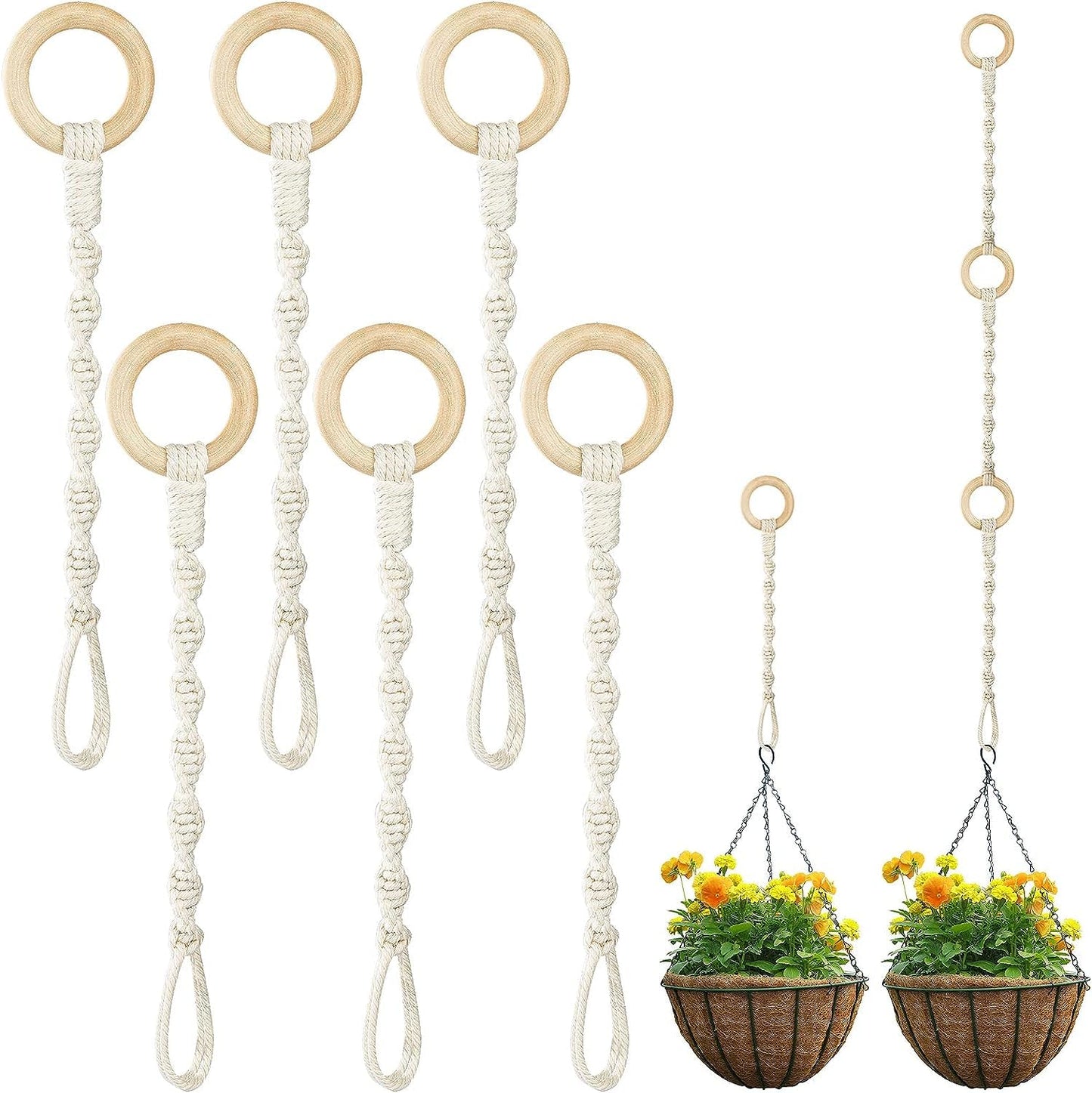 6-Pack Macrame Plant Hanger Extenders - Durable Handmade Woven Rope