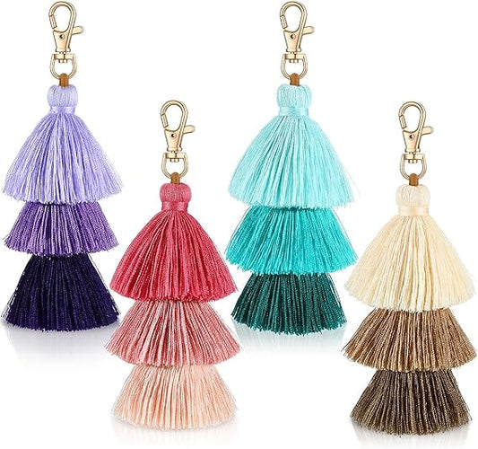 4 Pieces Pom Pom Tassel Keychain - Boho Backpack and Bag Charms