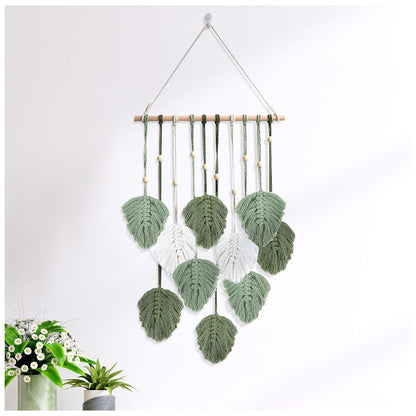 Green Boho Style Wall Hanging Decor Leaves Handwoven Wall Decor 15.8inch