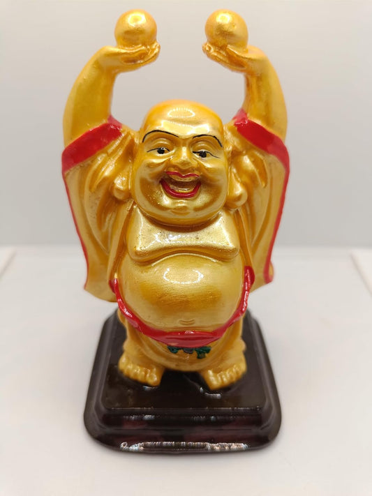 Laughing Buddha Statue - Hands Up with Gold Balls - Luck & Health Decor