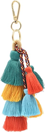 Colorful Boho Pom Bag Charm Tassel Keychain