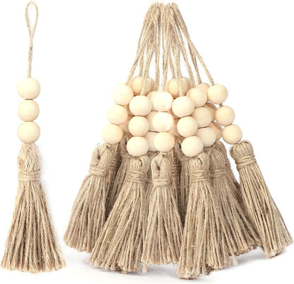 20-Pack Jute Tassel & Wood Bead DIY Craft Kit