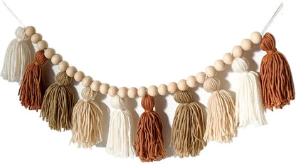 Boho Yarn Tassel Garland with Wood Beads For Home Decoration