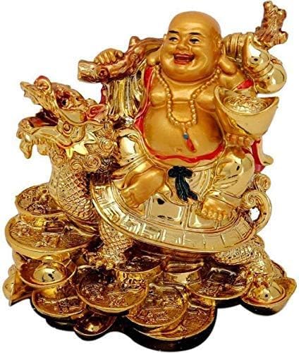 Laughing Buddha on Dragon Turtle - Feng Shui Decor for Luck & Health