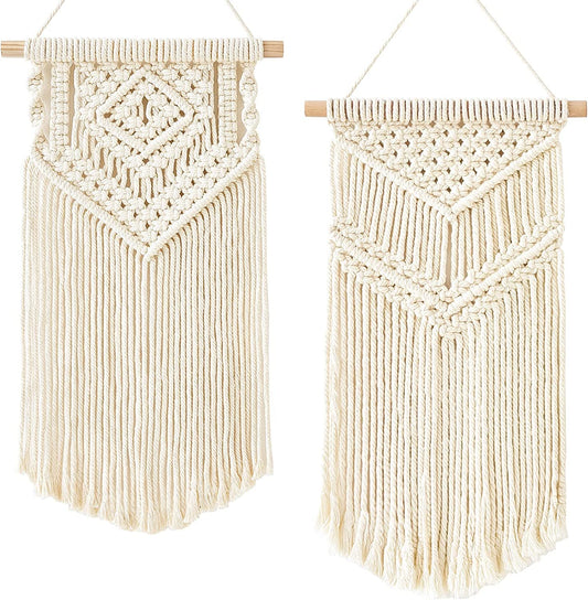 Small Boho Macrame Wall Hanging - Tapestry Decor for Home & Nursery (2 Pcs)