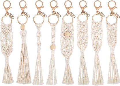 8 Pieces Mini Macrame Keychains Boho Bag Tassels