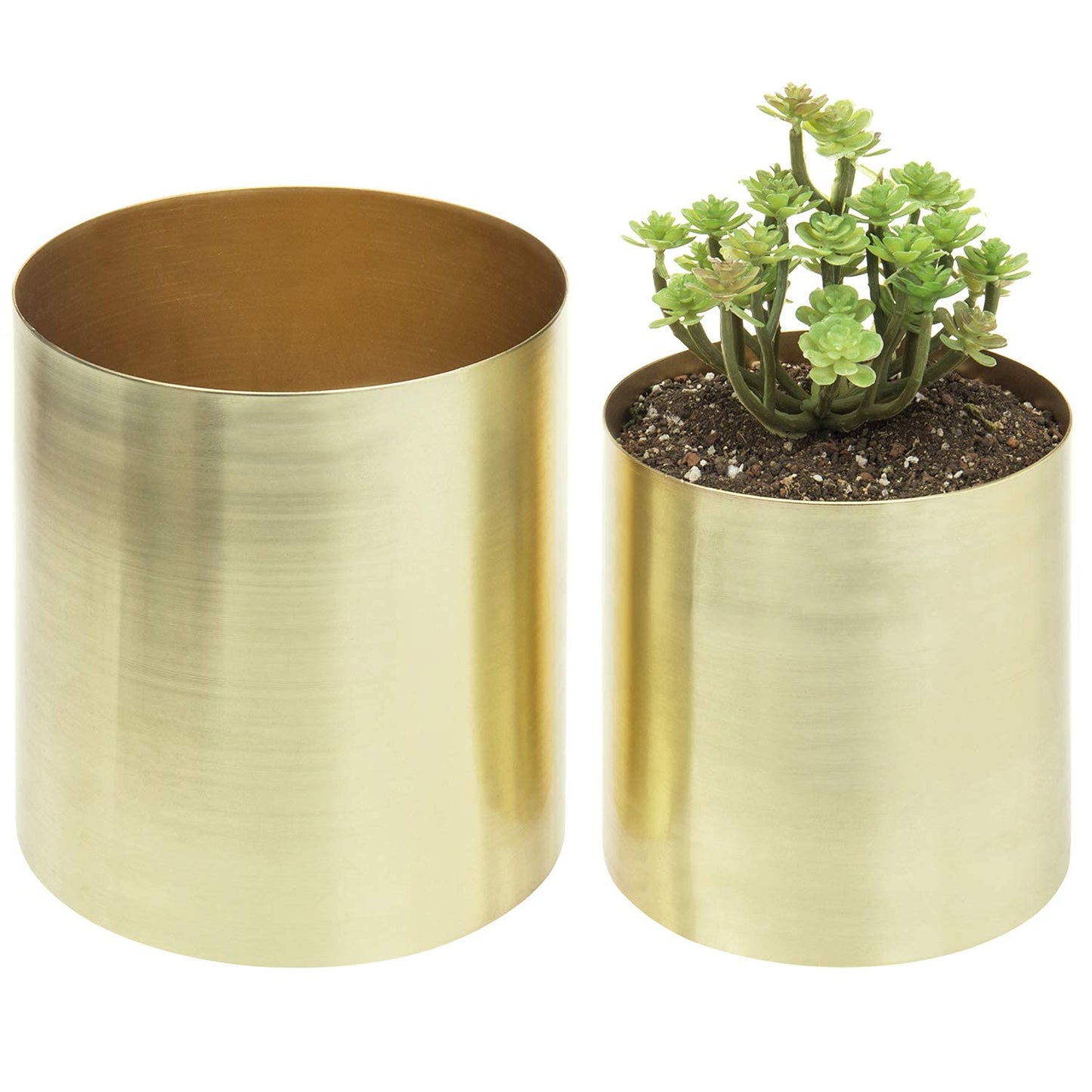 Set of 2 Brass Tone Metal Plant Pots - Modern Indoor Decor