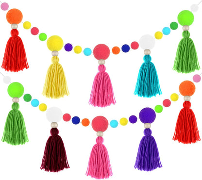 Rainbow Pom Pom Tassel Garland Set for Home Decor