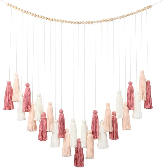 Blush Pink Tassel Wall Hanging Macrame Boho Garland