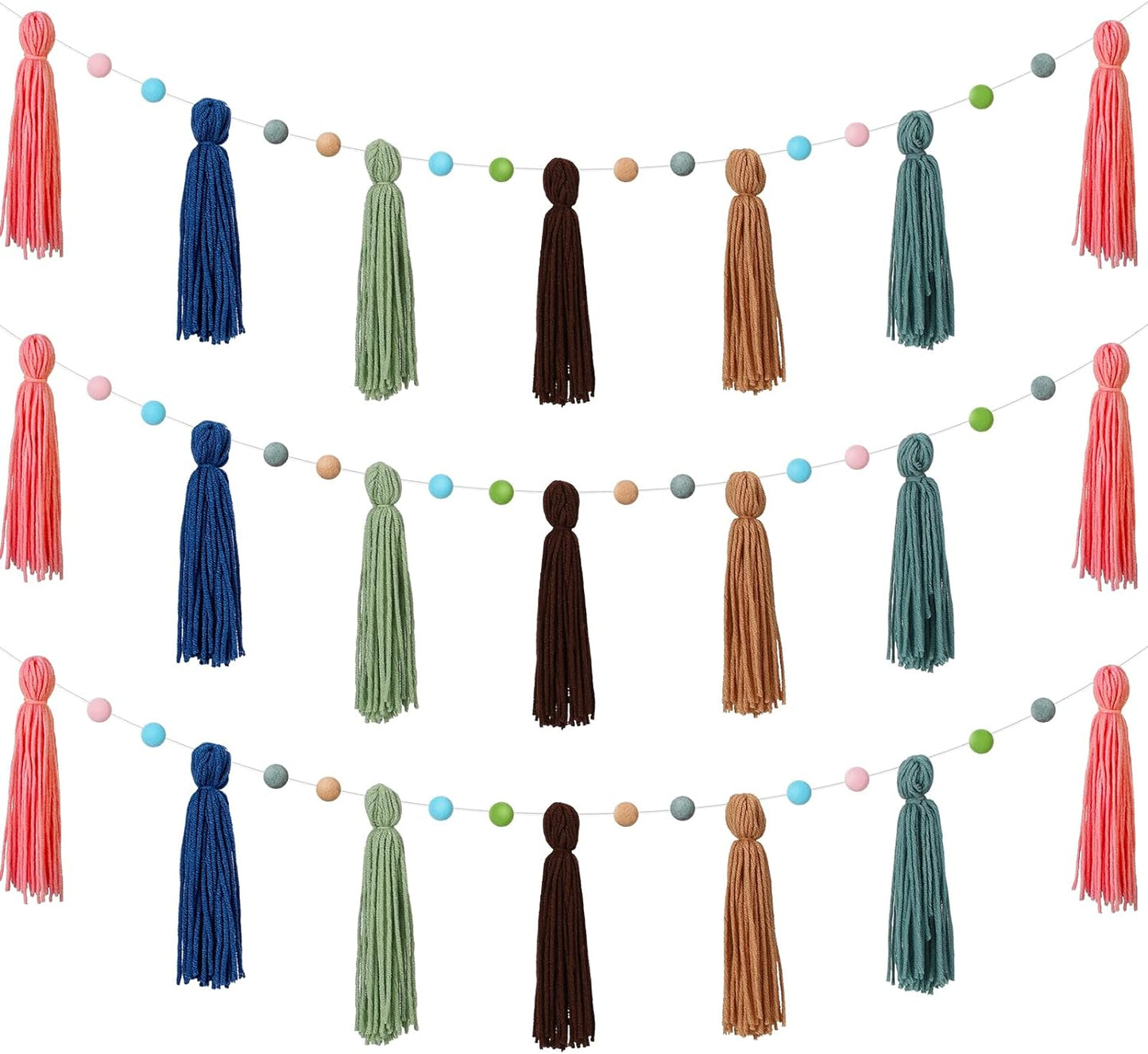 3 Pcs Colorful Rainbow Boho Tassel Garland - 50 Inch Wall Decor