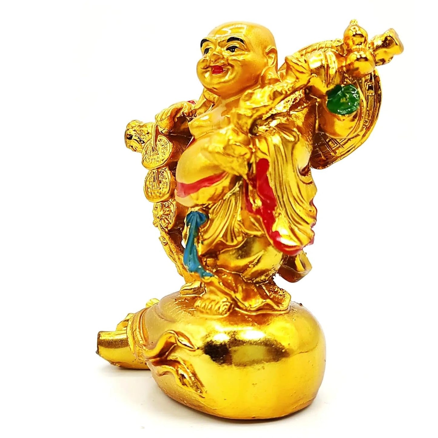 Laughing Buddha Statue 4.5 inch - On Money Bag - Good Luck & Health Decor