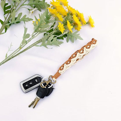 Boho Macrame Keychain Bracelet For Women Handmade Keyring Holder