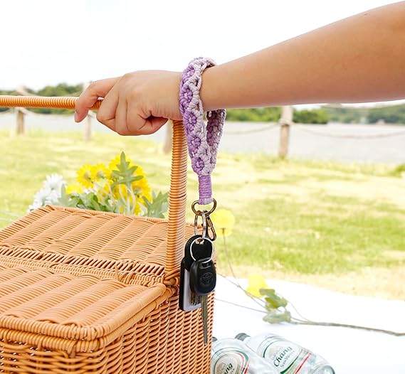 Boho Macrame Keychain Bracelet For Women Handmade Keyring Holder