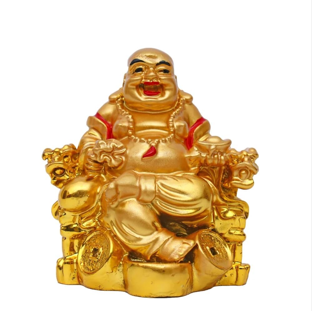 Laughing Buddha Statue with Ingot - Feng Shui Decor for Luck & Prosperity