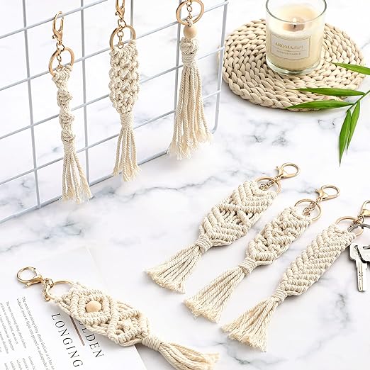 Macrame Boho Keychains Bulk Handcrafted with Tassel for Women