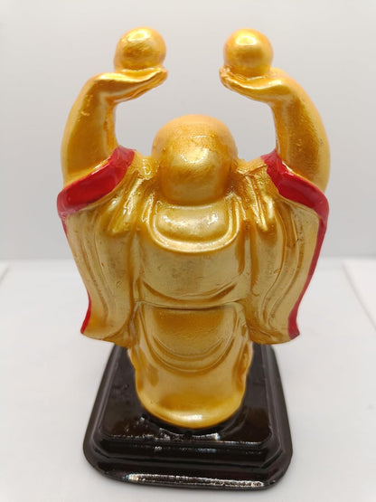 Laughing Buddha Statue - Hands Up with Gold Balls - Luck & Health Decor