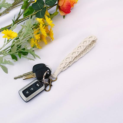 Boho Macrame Keychain Bracelet For Women Handmade Keyring Holder