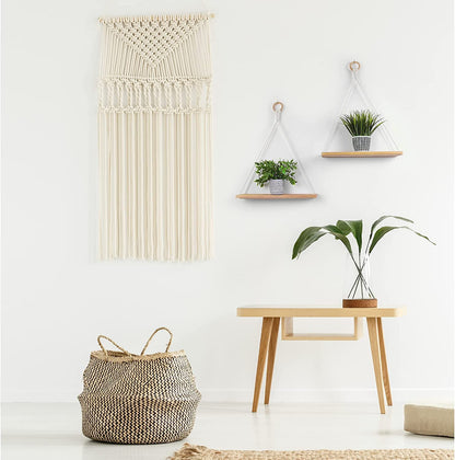 Set of 2 Macrame Wall Hanging Shelves - Boho Decor for Bedroom & Plants