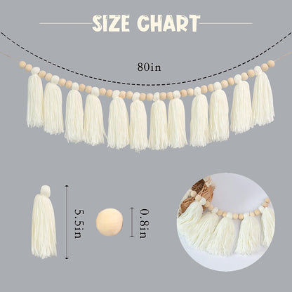 White Yarn Tassel Banner - Boho Decor & Party Supplies