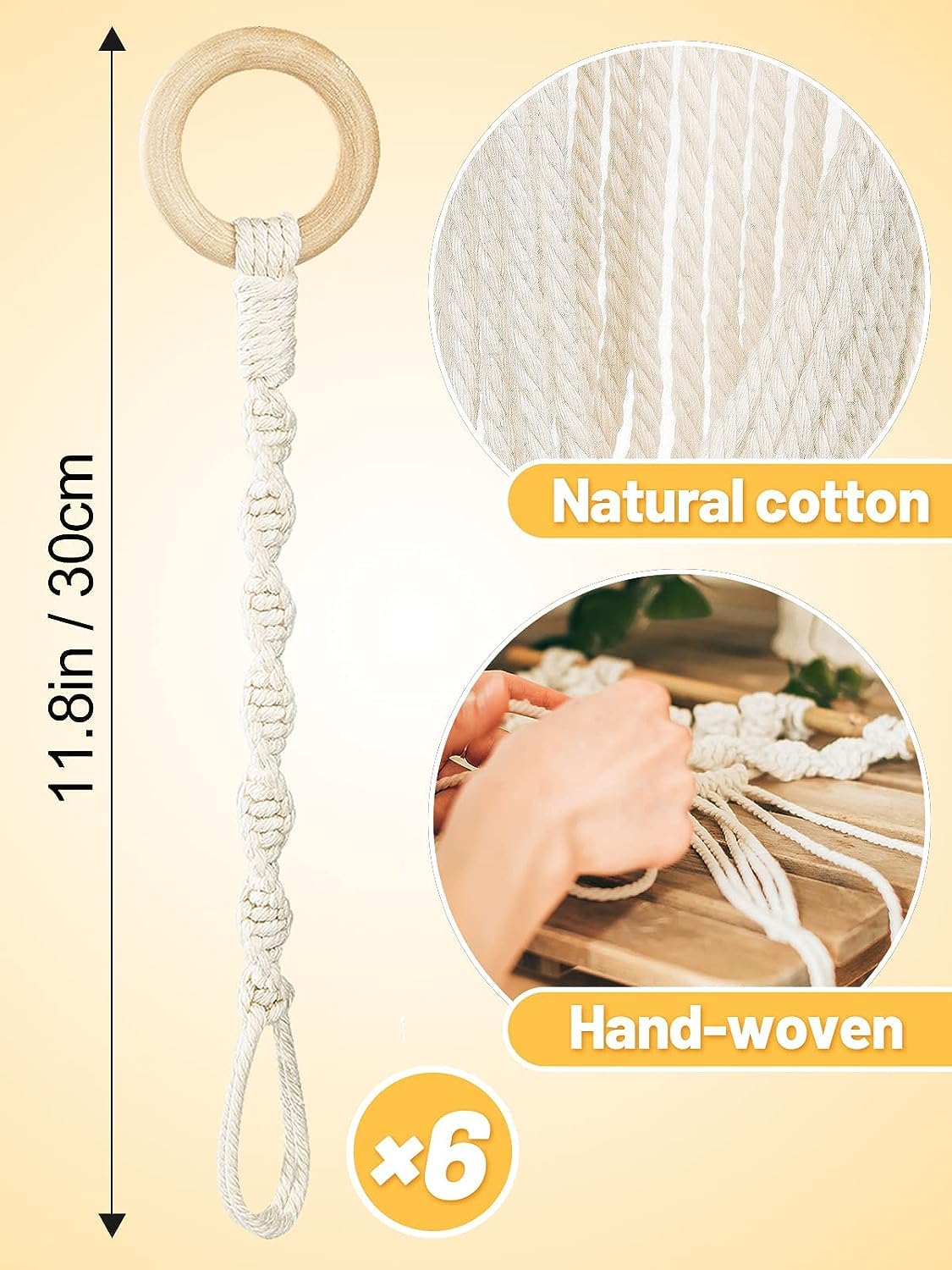 6-Pack Macrame Plant Hanger Extenders - Durable Handmade Woven Rope