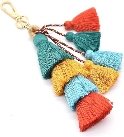 Colorful Boho Pom Bag Charm Tassel Keychain