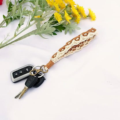 Macrame Keychain Boho Handmade Wristlet Keychain Lanyard for Women