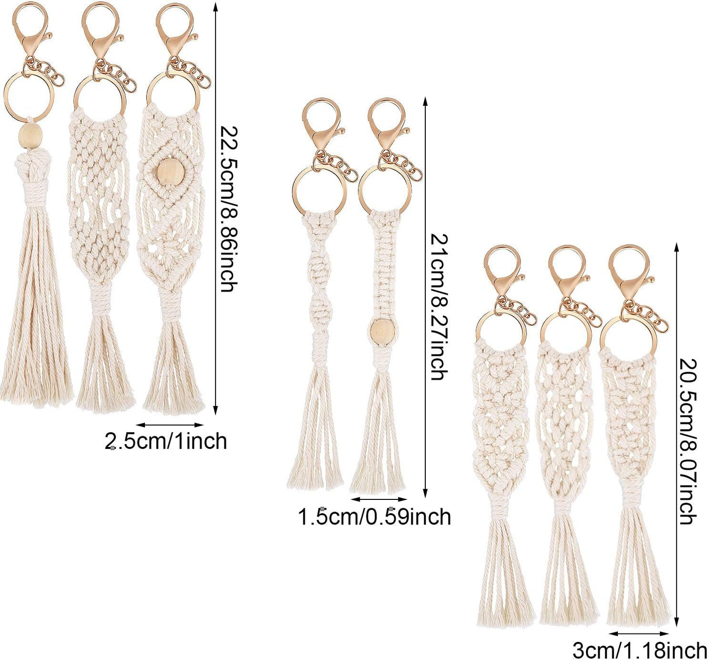 8 Pieces Mini Macrame Keychains Boho Bag Tassels