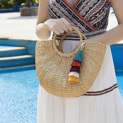 Colorful Boho Pom Bag Charm Tassel Keychain