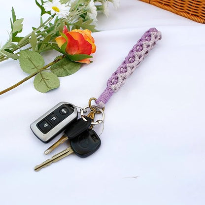 Boho Macrame Keychain Bracelet For Women Handmade Keyring Holder