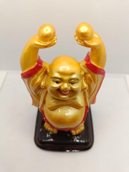 Laughing Buddha Statue - Hands Up with Gold Balls - Luck & Health Decor