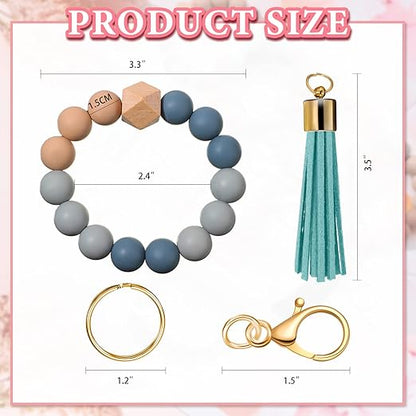 4-Piece Silicone Key Ring Bracelet with Leather Tassel