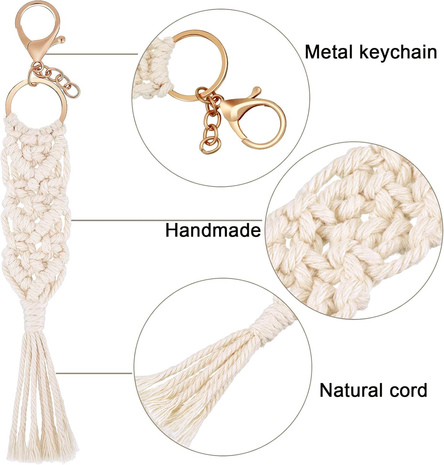 8 Pieces Mini Macrame Keychains Boho Bag Tassels