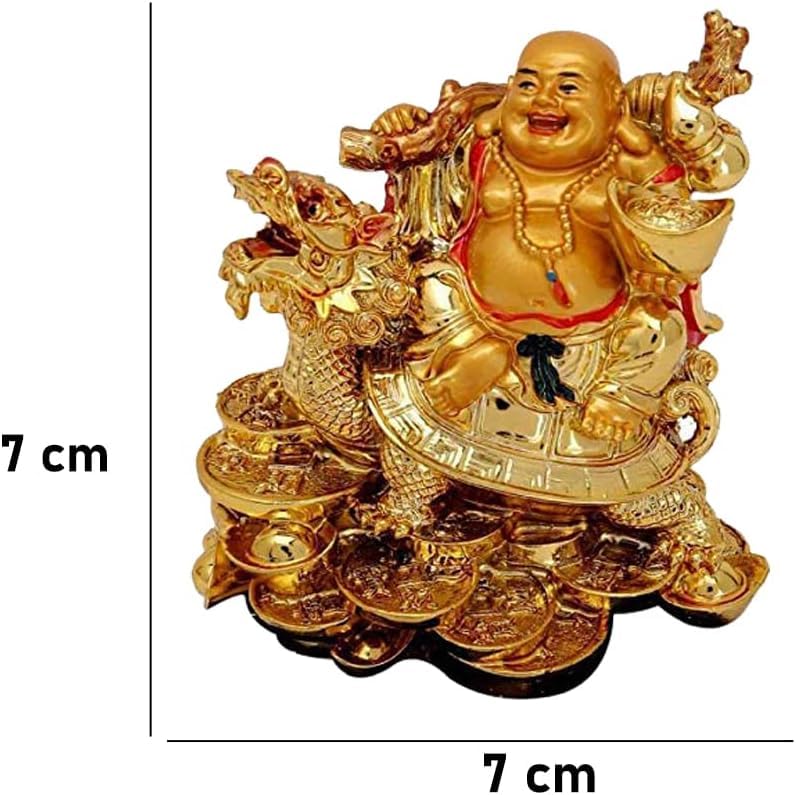 Laughing Buddha on Dragon Turtle - Feng Shui Decor for Luck & Health