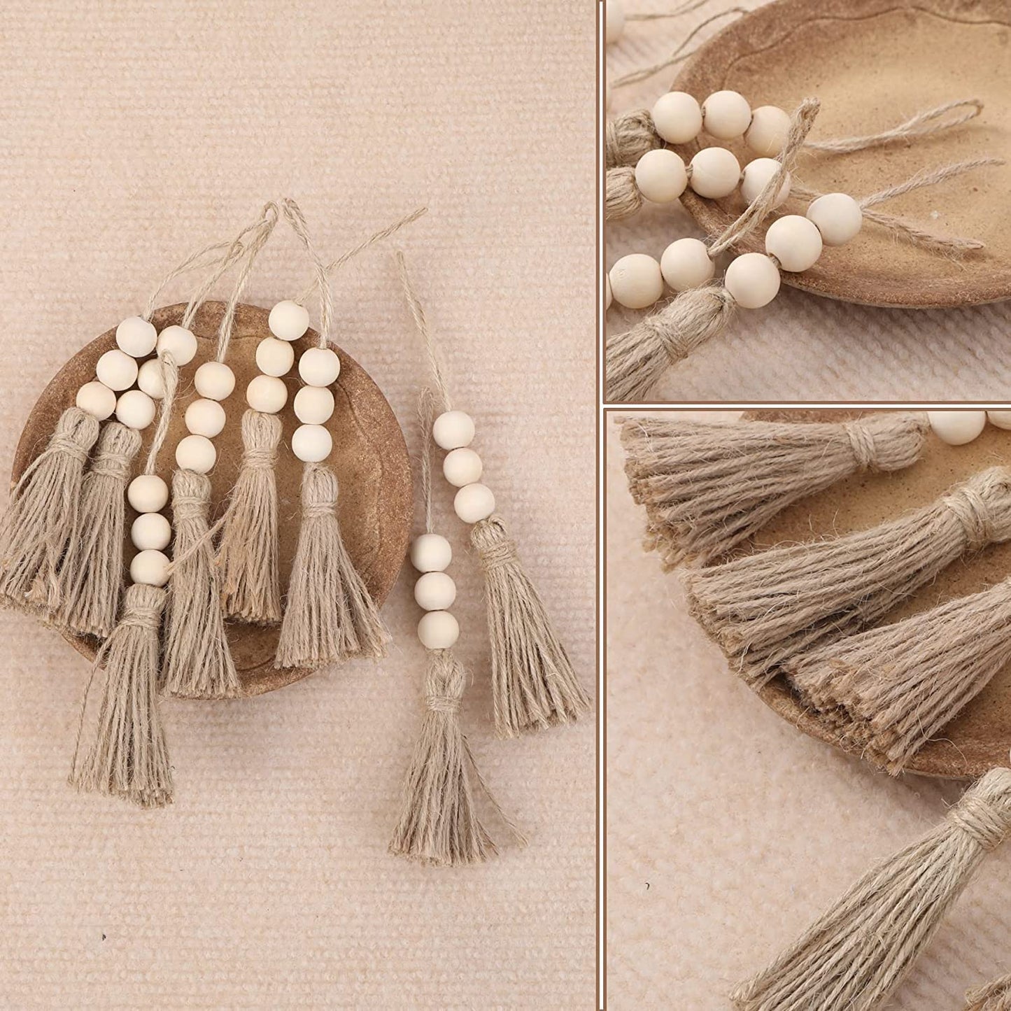 20-Pack Jute Tassel & Wood Bead DIY Craft Kit