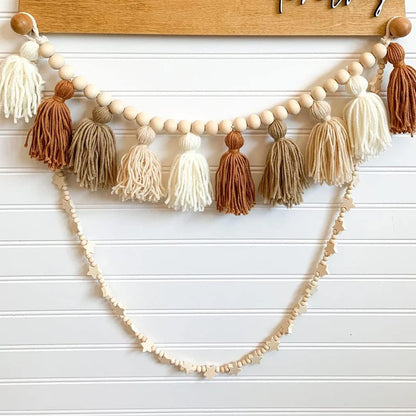 Boho Yarn Tassel Garland with Wood Beads For Home Decoration