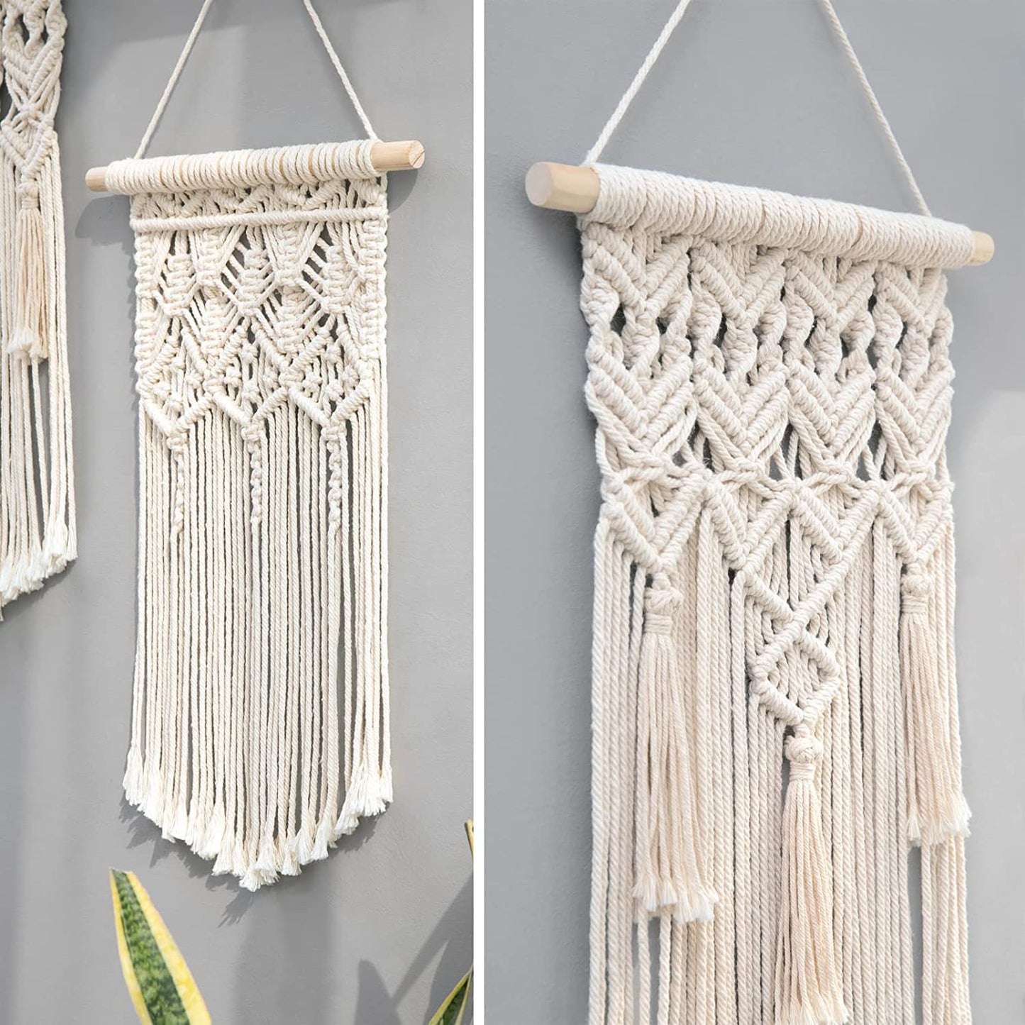 2 Pcs Boho Chic Macrame Wall Hanging: Geometric Art Decor