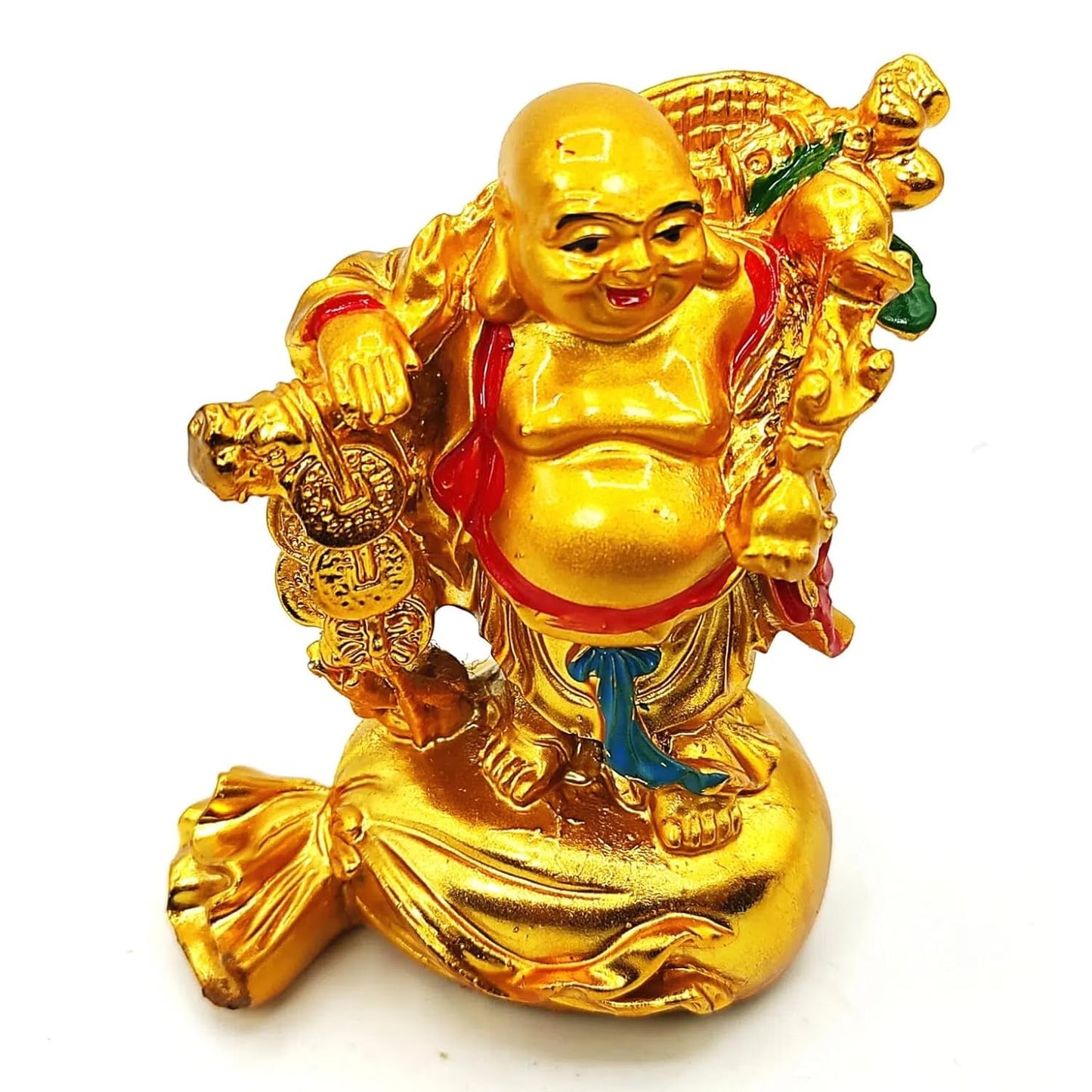 Laughing Buddha Statue 4.5 inch - On Money Bag - Good Luck & Health Decor