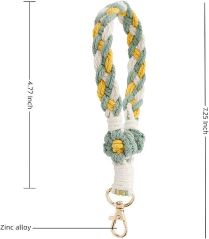 Cute Green Macrame Keychain - Boho Flower Wristlet for Women