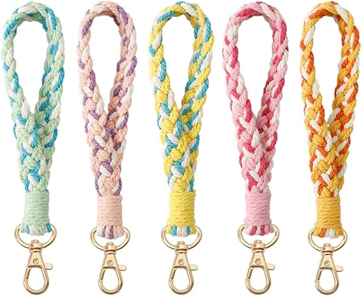 Macrame Keychain Boho Handmade Wristlet Keychain Lanyard for Women