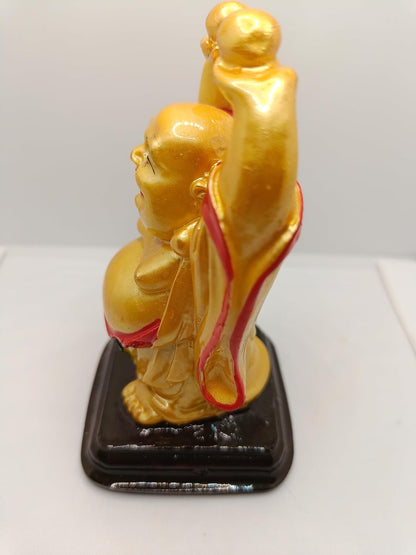 Laughing Buddha Statue - Hands Up with Gold Balls - Luck & Health Decor